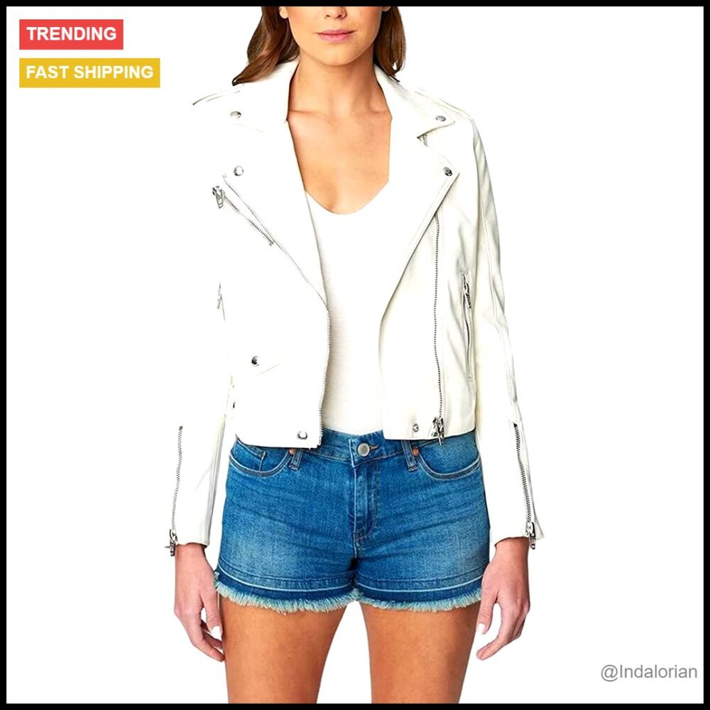 Faux Leather Moto Jacket Vegan Coat Long Sleeve Zipper Pockets